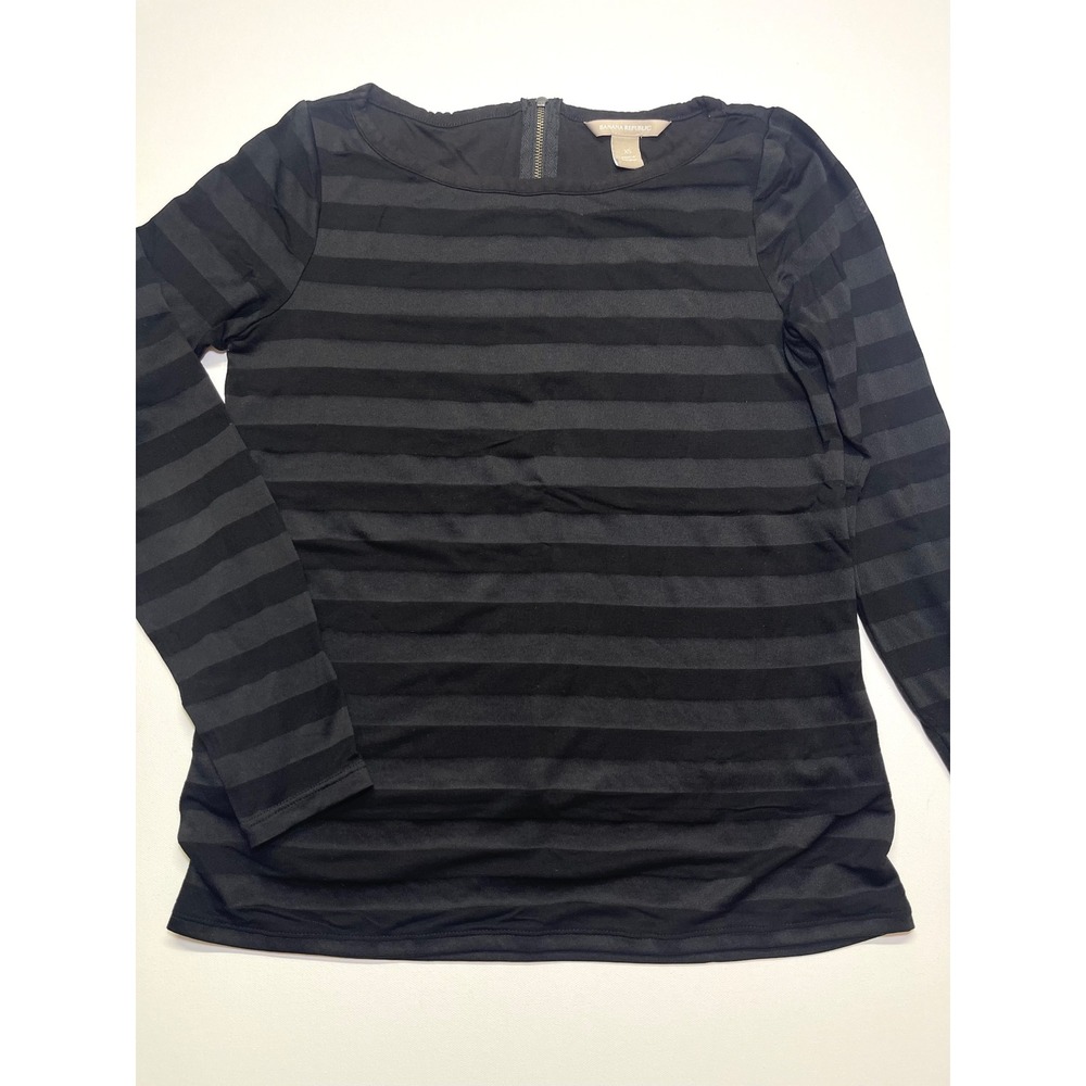 Banana Republic Womens XS Black Striped Long Sleeve Exposed Back Zip Top 0375